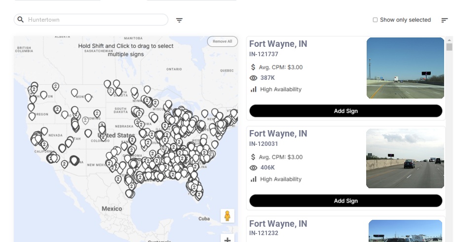 Billboard advertising in Huntertown In, Indiana - Choose your favorite location