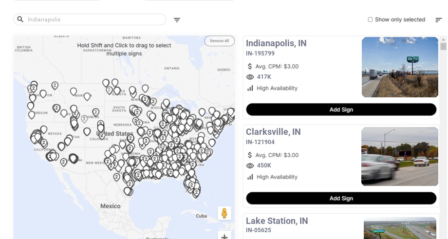 Billboard advertising in Indianapolis In, Indiana - Choose your favorite location