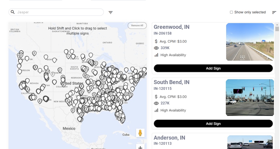 Billboard advertising in Jasper In, Indiana - Choose your favorite location