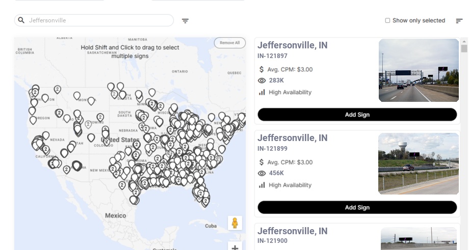 Billboard advertising in Jeffersonville In, Indiana - Choose your favorite location