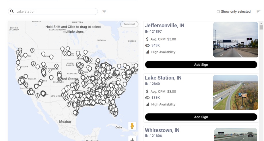 Billboard advertising in Lake Station In, Indiana - Choose your favorite location