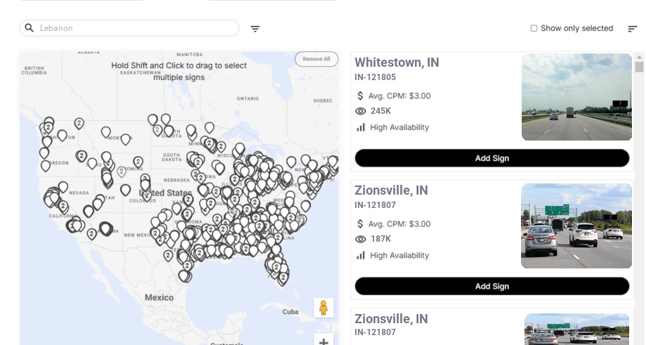 Billboard advertising in Lebanon In, Indiana - Choose your favorite location
