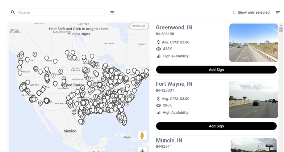 Billboard advertising in Muncie In, Indiana - Choose your favorite location