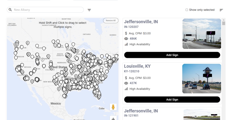 Billboard advertising in New Albany In, Indiana - Choose your favorite location