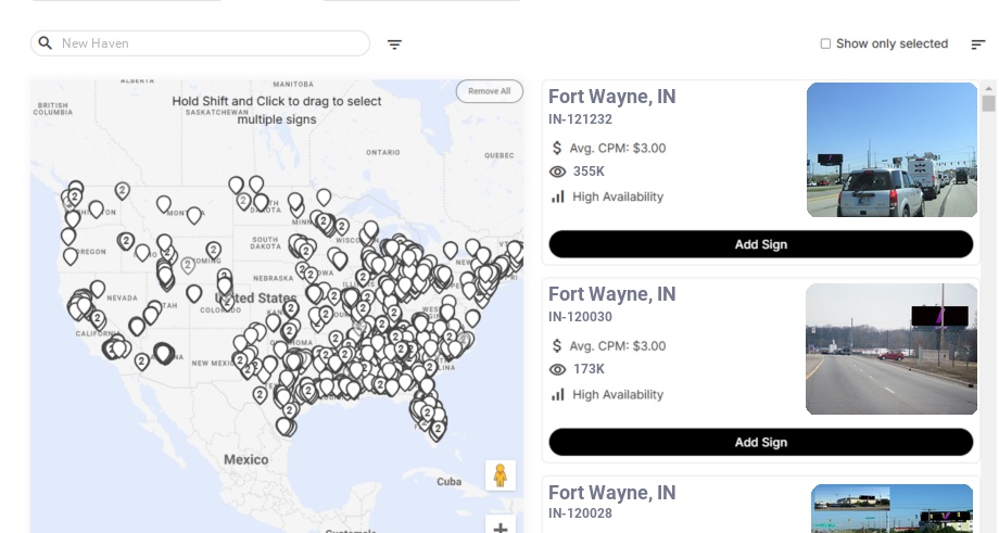 Billboard advertising in New Haven In, Indiana - Choose your favorite location