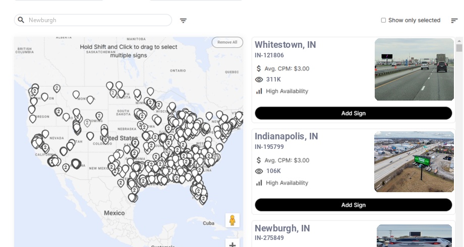 Billboard advertising in Newburgh In, Indiana - Choose your favorite location