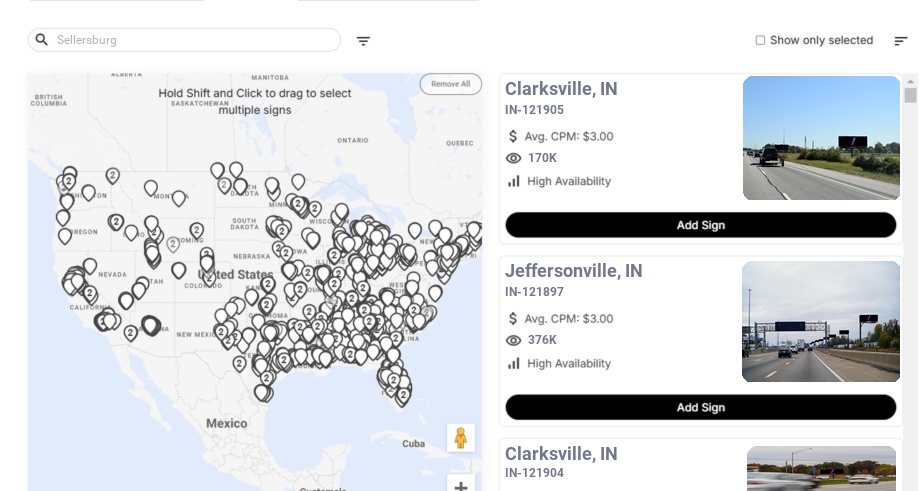 Billboard advertising in Sellersburg In, Indiana - Choose your favorite location