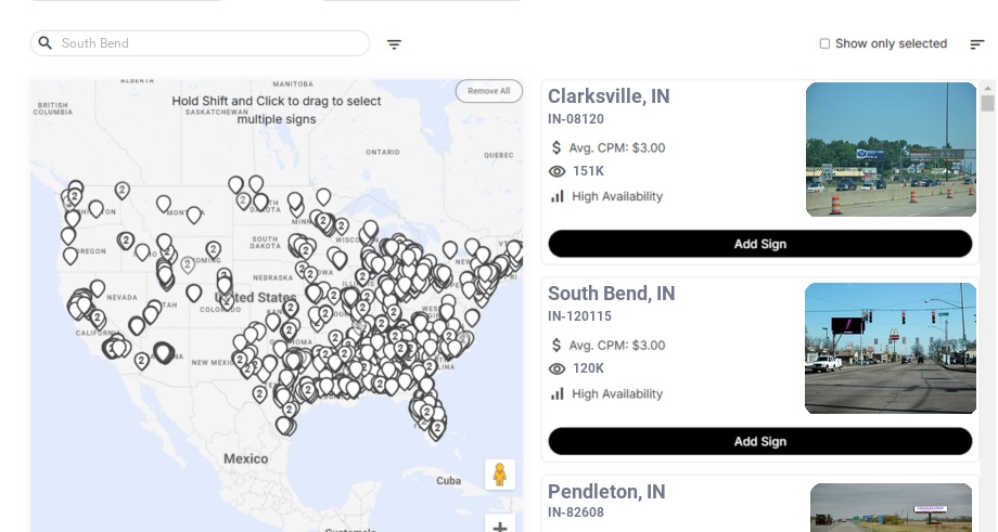 Billboard advertising in South Bend In, Indiana - Choose your favorite location