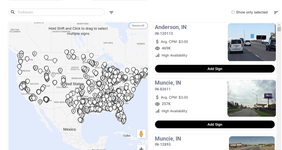 Billboard advertising in Yorktown In, Indiana - Choose your favorite location