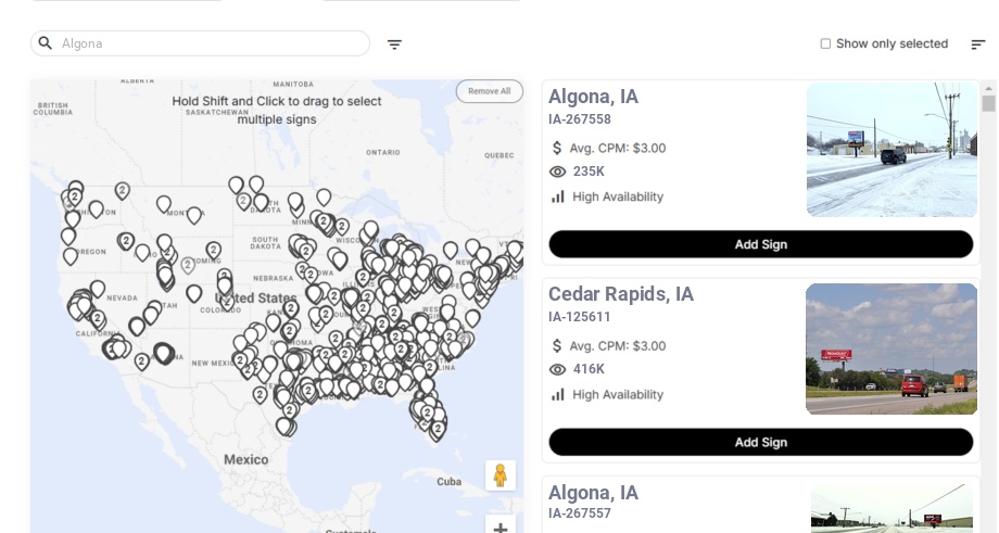 Billboard advertising in Algona Ia, Iowa - Choose your favorite location
