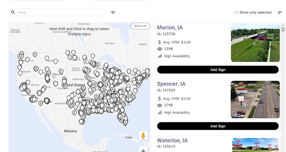 Billboard advertising in Iowa - Choose your favorite location