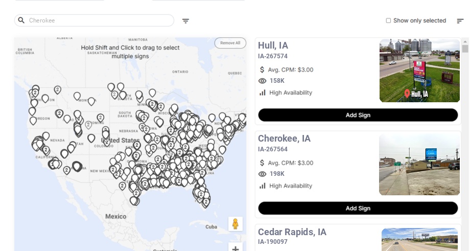 Billboard advertising in Cherokee Ia, Iowa - Choose your favorite location