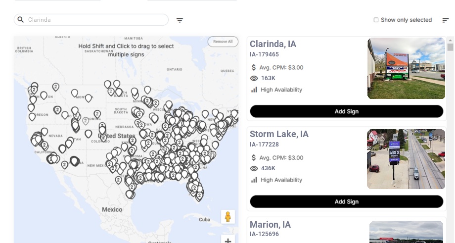 Billboard advertising in Clarinda Ia, Iowa - Choose your favorite location