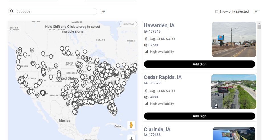 Billboard advertising in Dubuque Ia, Iowa - Choose your favorite location
