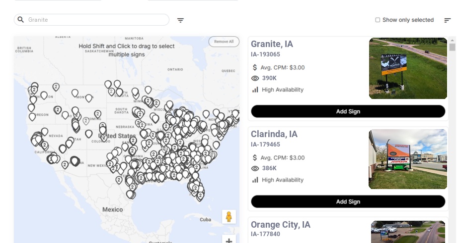 Billboard advertising in Granite Ia, Iowa - Choose your favorite location
