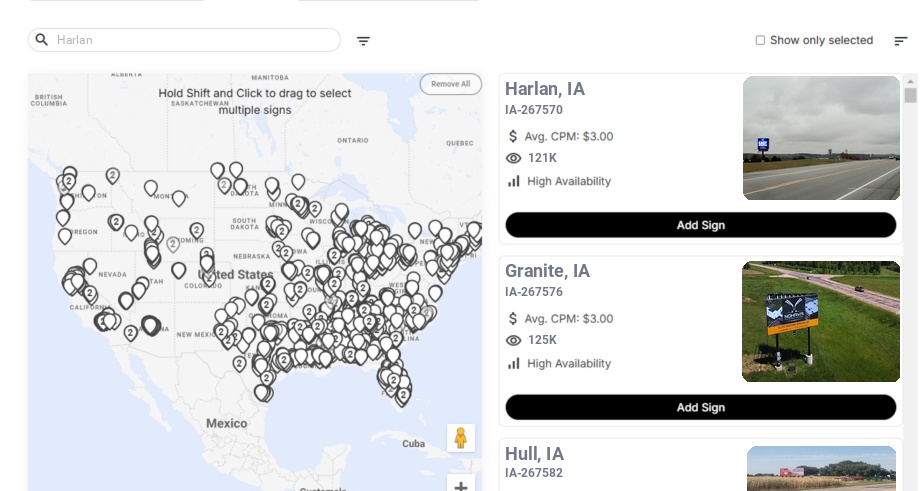 Billboard advertising in Harlan Ia, Iowa - Choose your favorite location