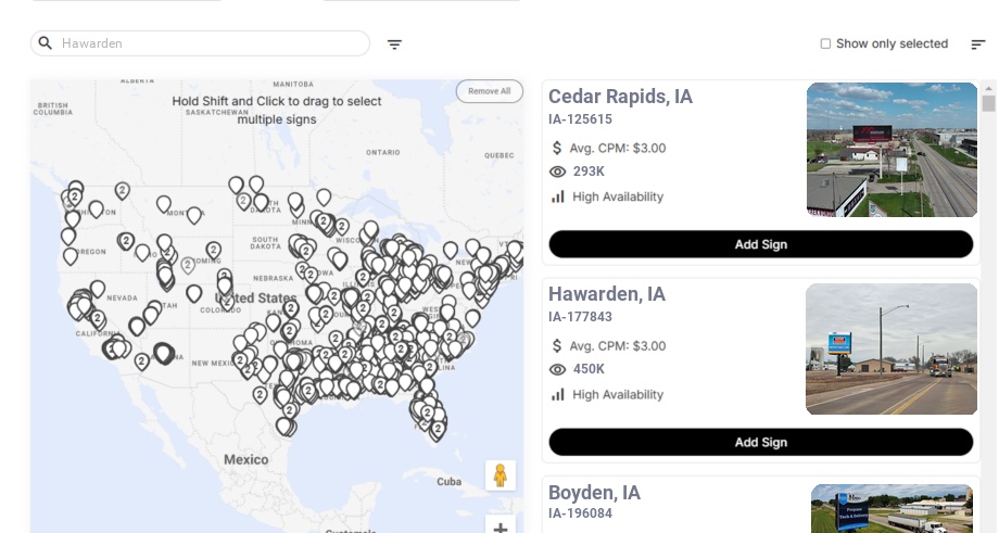 Billboard advertising in Hawarden Ia, Iowa - Choose your favorite location