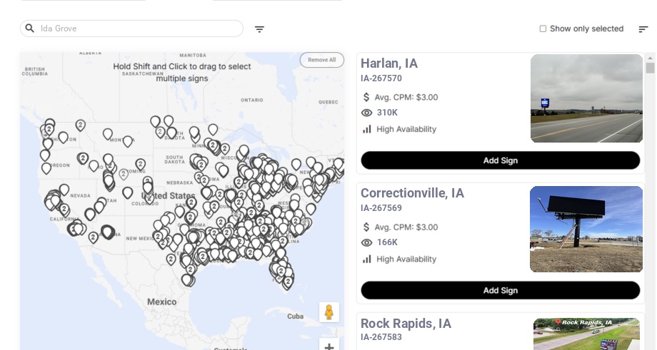 Billboard advertising in Ida Grove Ia, Iowa - Choose your favorite location