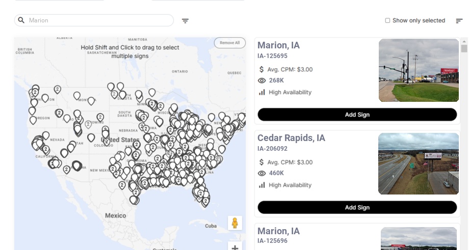 Billboard advertising in Marion Ia, Iowa - Choose your favorite location