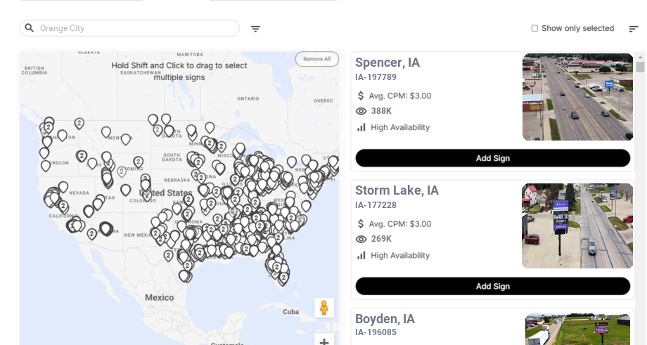 Billboard advertising in Orange City Ia, Iowa - Choose your favorite location