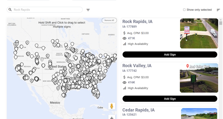 Billboard advertising in Rock Rapids Ia, Iowa - Choose your favorite location