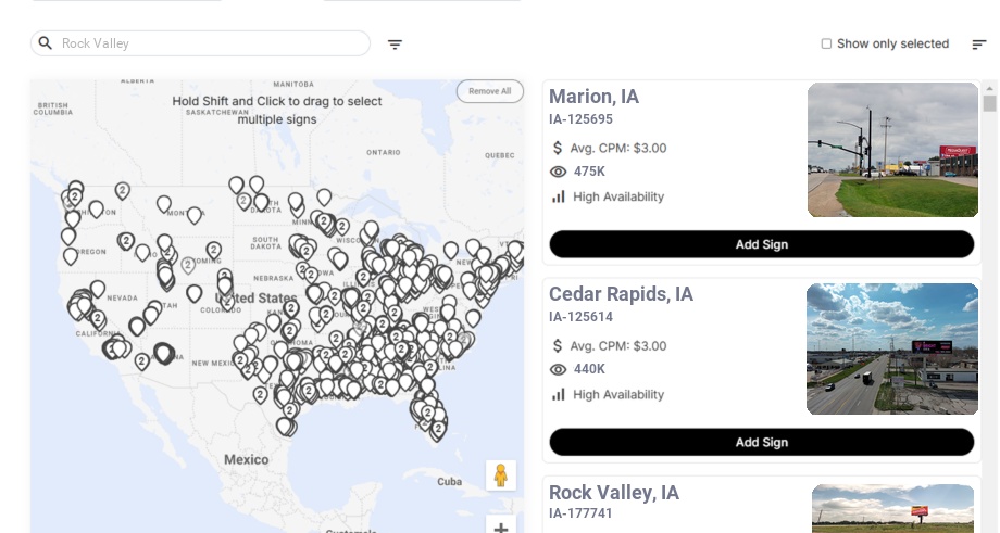 Billboard advertising in Rock Valley Ia, Iowa - Choose your favorite location