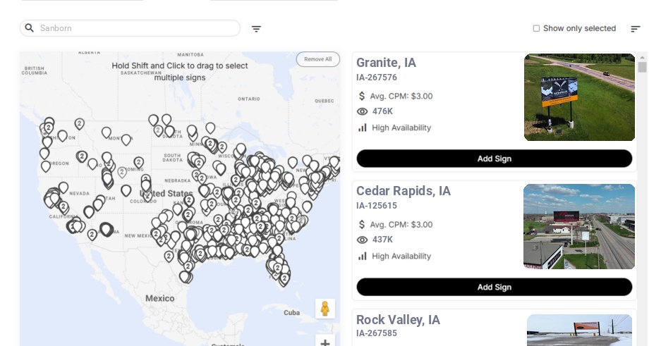 Billboard advertising in Sanborn Ia, Iowa - Choose your favorite location