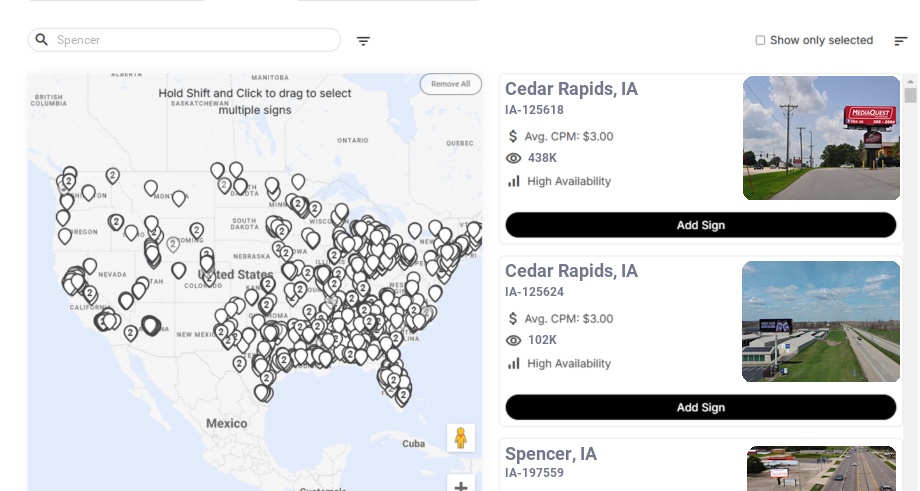 Billboard advertising in Spencer Ia, Iowa - Choose your favorite location