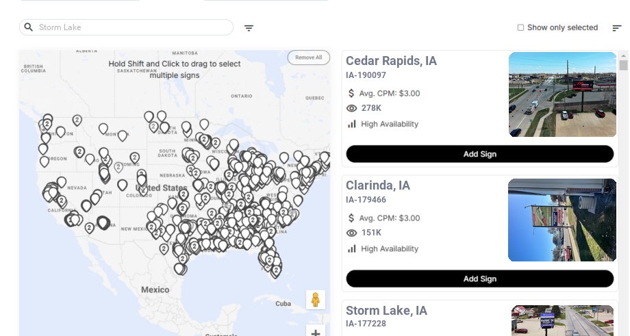 Billboard advertising in Storm Lake Ia, Iowa - Choose your favorite location