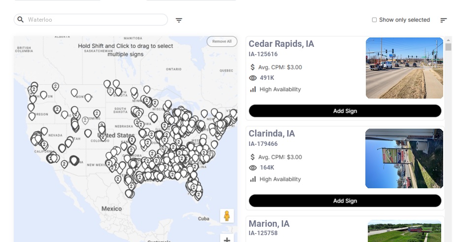Billboard advertising in Waterloo Ia, Iowa - Choose your favorite location
