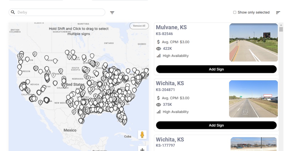 Billboard advertising in Derby Ks, Kansas - Choose your favorite location