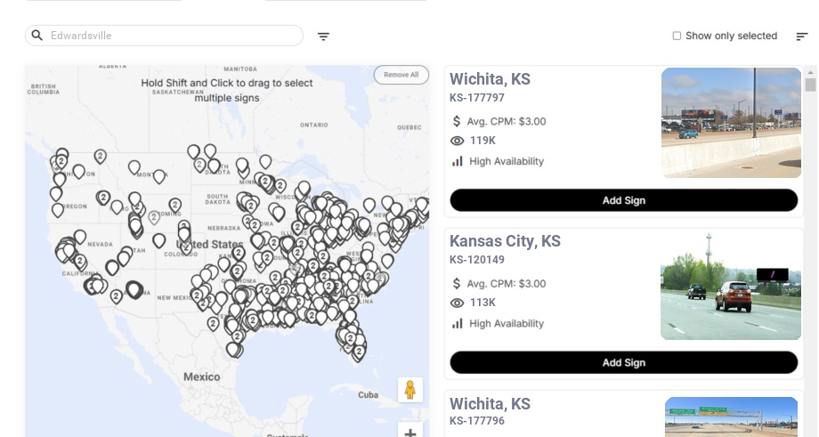 Billboard advertising in Edwardsville Ks, Kansas - Choose your favorite location