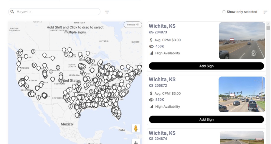 Billboard advertising in Haysville Ks, Kansas - Choose your favorite location