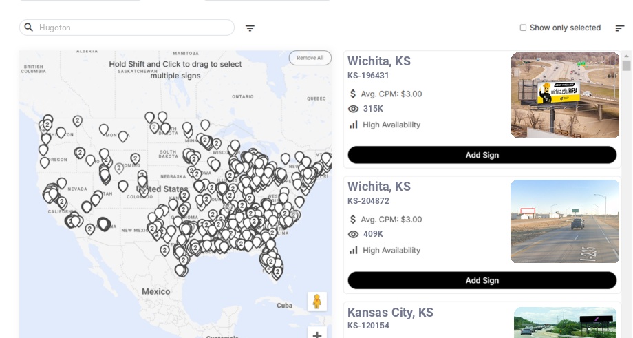 Billboard advertising in Hugoton Ks, Kansas - Choose your favorite location