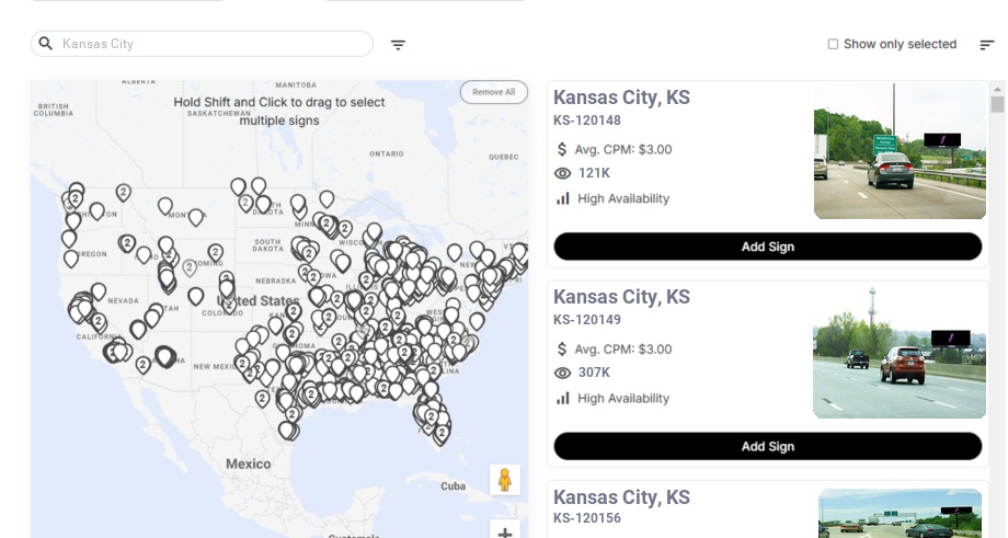 Billboard advertising in Kansas City Ks, Kansas - Choose your favorite location