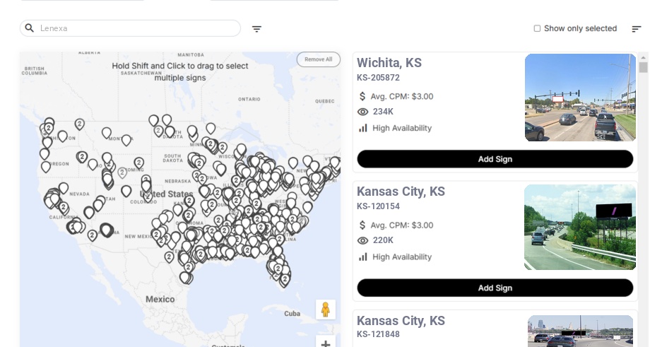 Billboard advertising in Lenexa Ks, Kansas - Choose your favorite location