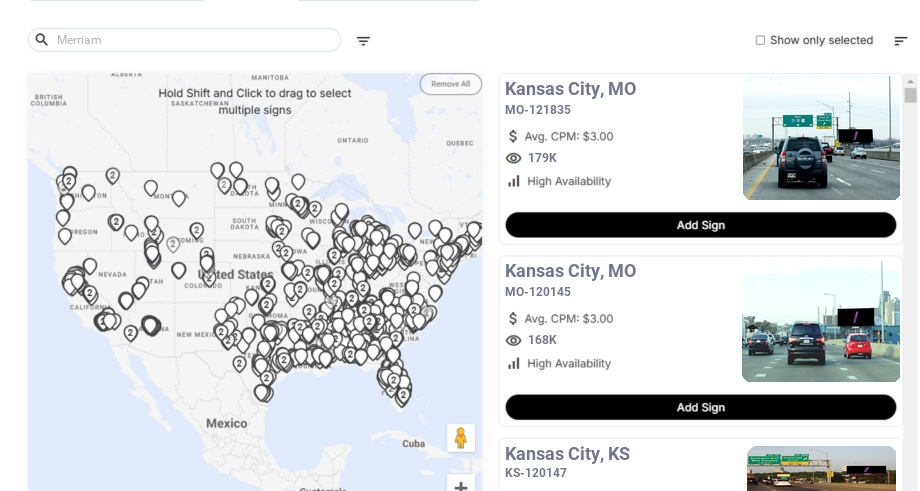 Billboard advertising in Merriam Ks, Kansas - Choose your favorite location