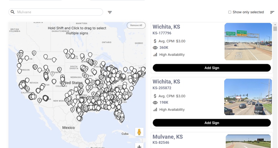 Billboard advertising in Mulvane, Kansas - Choose your favorite location