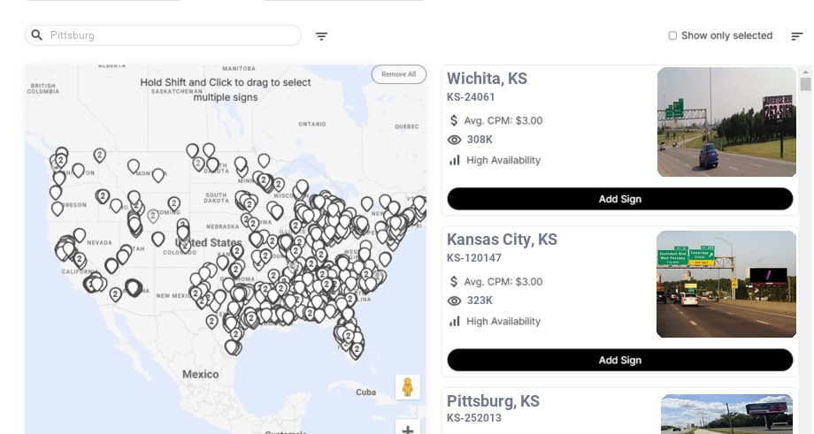 Billboard advertising in Pittsburg, Kansas - Choose your favorite location
