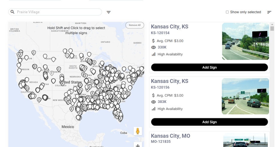 Billboard advertising in Prairie Village Ks, Kansas - Choose your favorite location