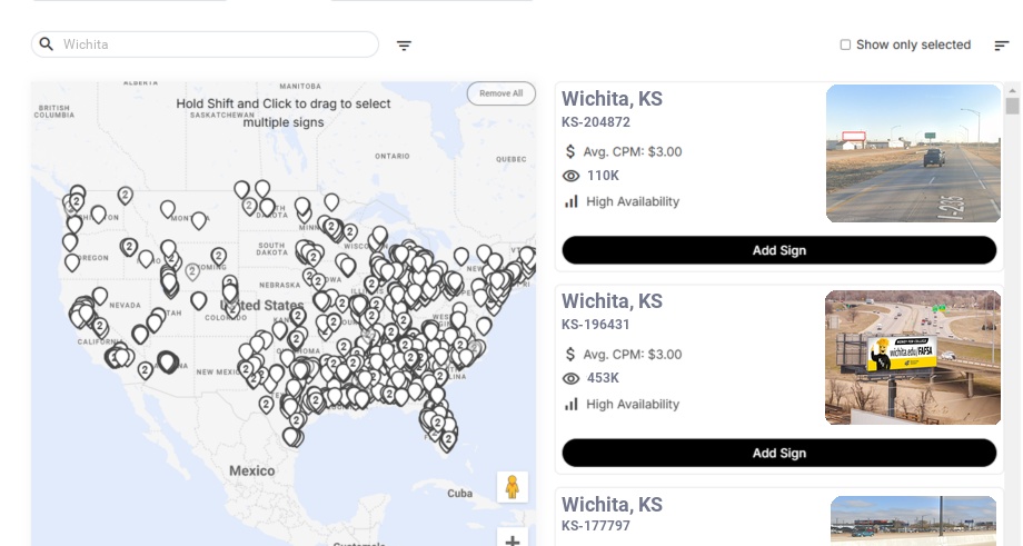 Billboard advertising in Wichita, Kansas - Choose your favorite location