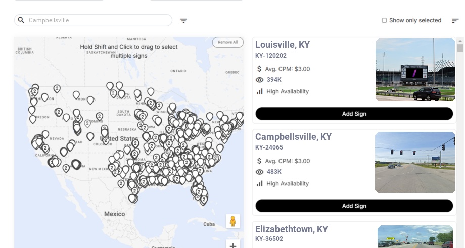Billboard advertising in Campbellsville, Kentucky - Choose your favorite location