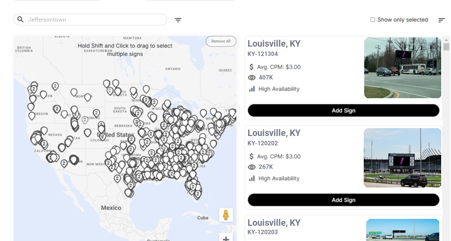 Billboard advertising in Jeffersontown Ky, Kentucky - Choose your favorite location