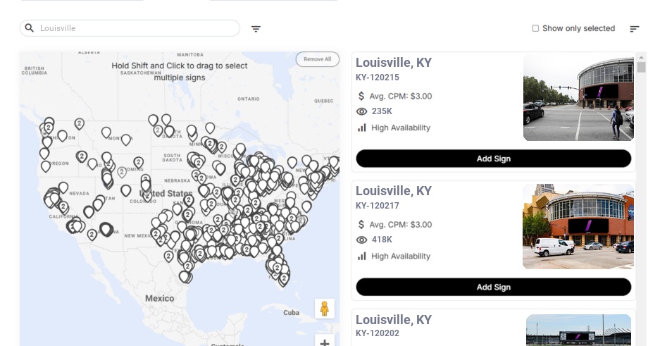 Billboard advertising in Louisville Ky, Kentucky - Choose your favorite location