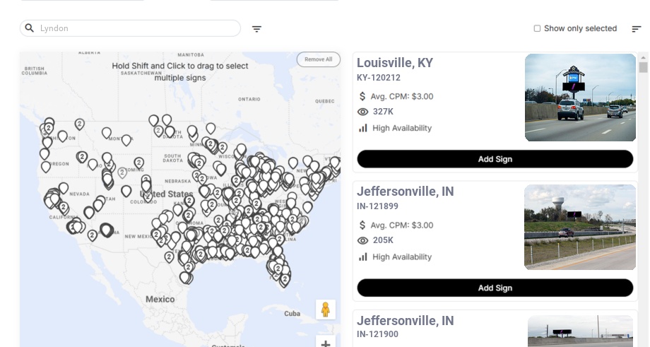 Billboard advertising in Lyndon Ky, Kentucky - Choose your favorite location