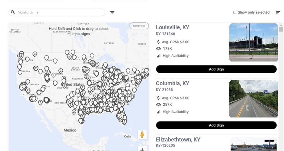 Billboard advertising in Munfordville Ky, Kentucky - Choose your favorite location