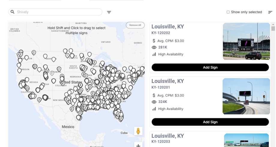 Billboard advertising in Shively Ky, Kentucky - Choose your favorite location