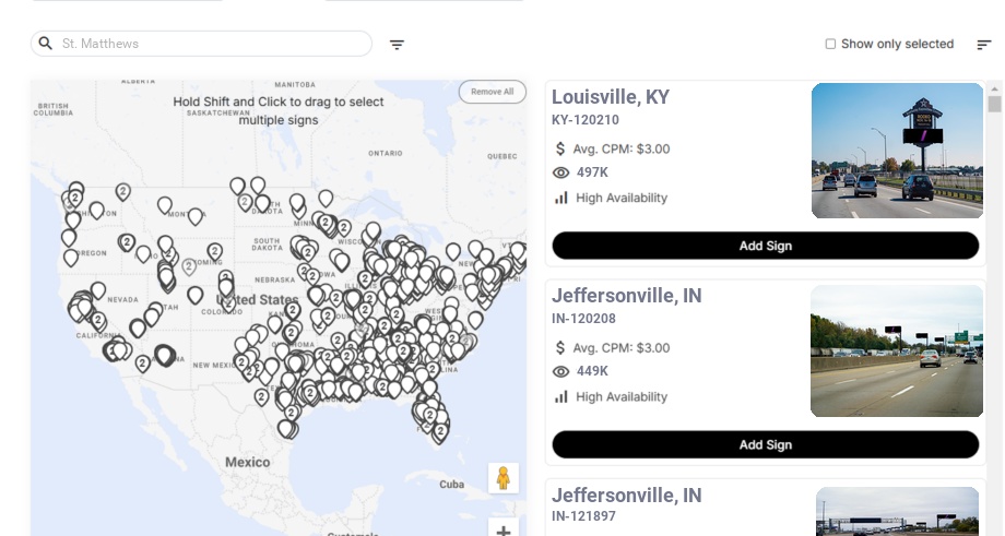Billboard advertising in St Matthews Ky, Kentucky - Choose your favorite location