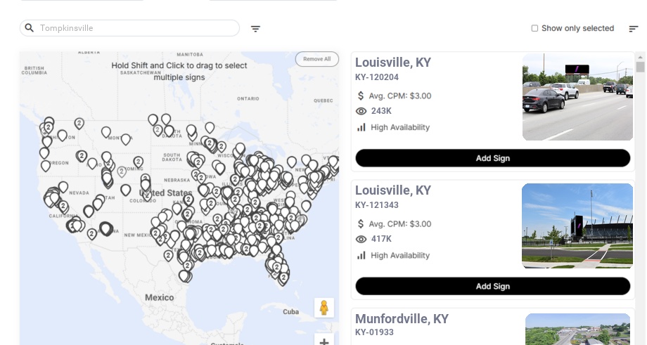 Billboard advertising in Tompkinsville, Kentucky - Choose your favorite location