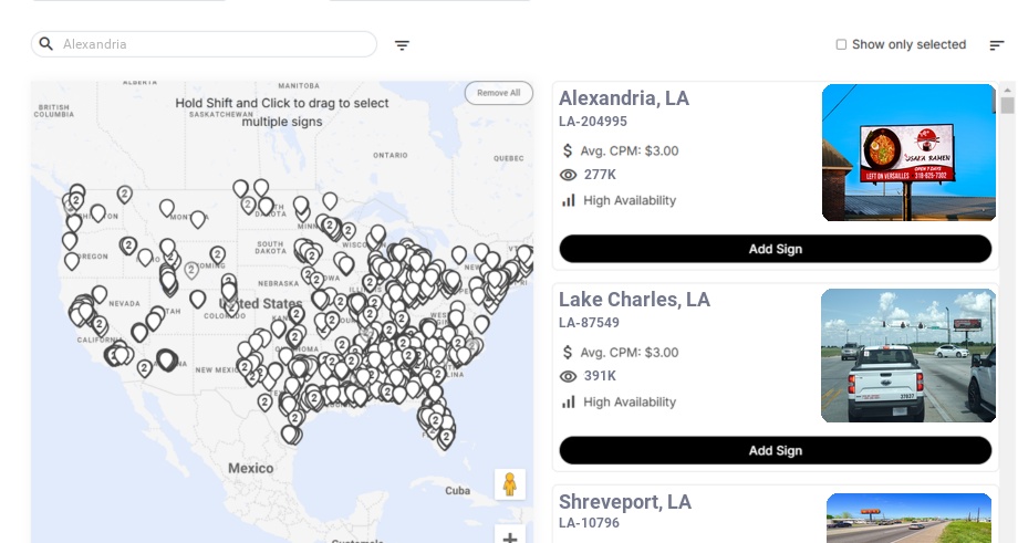 Billboard advertising in Alexandria La, Louisiana - Choose your favorite location